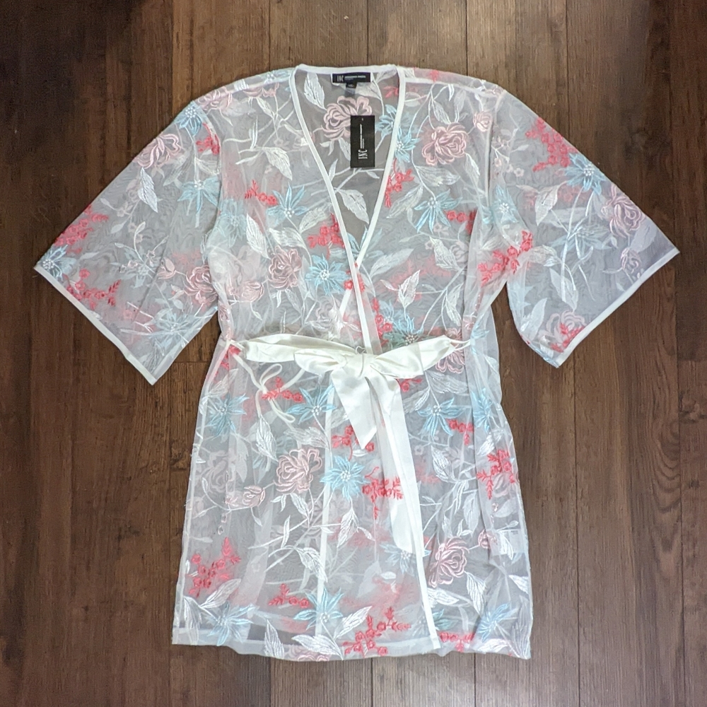 INC Intimates Floral Embroidered Kimono Robe Medium